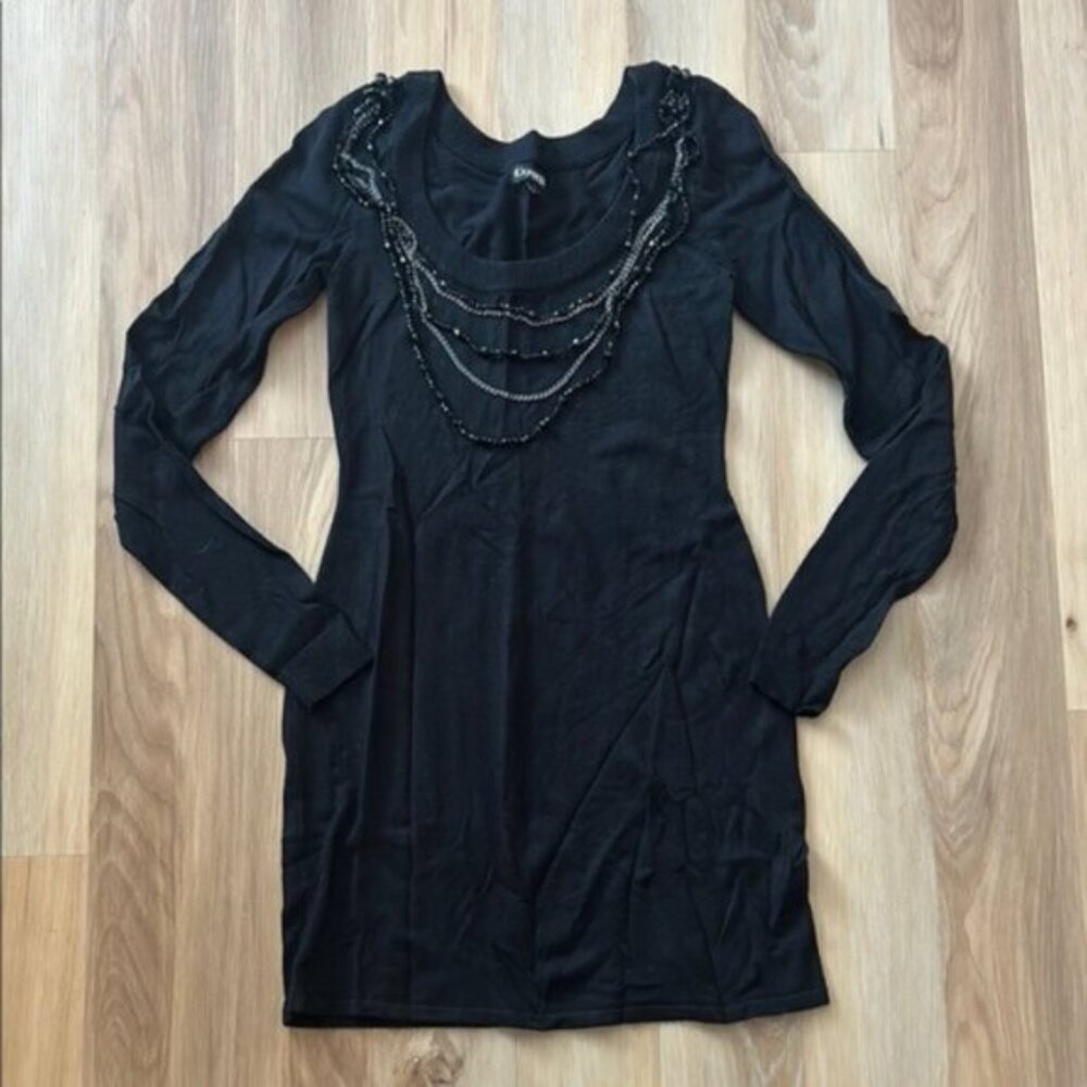 Black Beaded Long Sleeve Express Dress